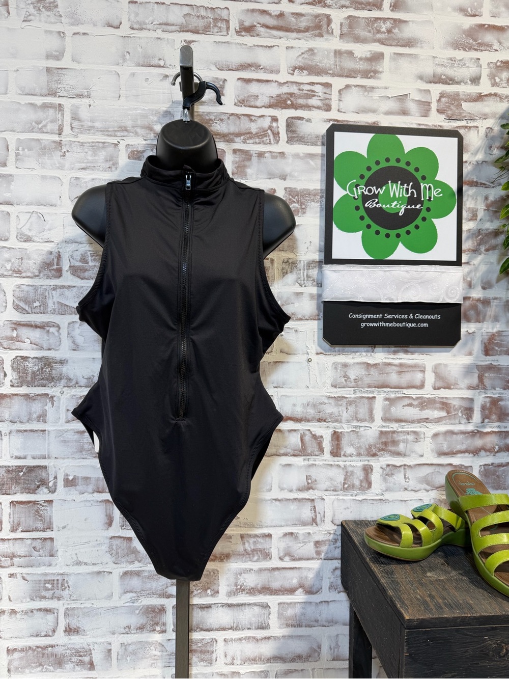 SKIMS Black High-Neck Zip Front One-Piece Swimsuit